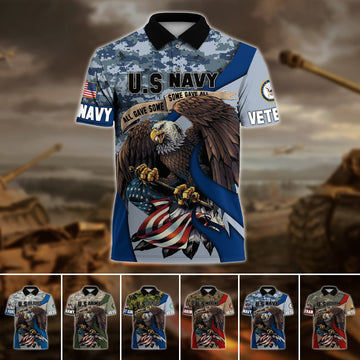 BlueJose Premium U.S Multiple Service Veteran Polo Shirt