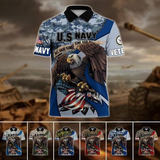 BlueJose Premium U.S Multiple Service Veteran Polo Shirt
