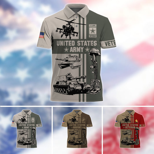 BlueJose Premium U.S Multiple Service Veteran Polo Shirt