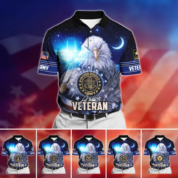 BlueJose Premium U.S Multiple Service Veteran Polo Shirt