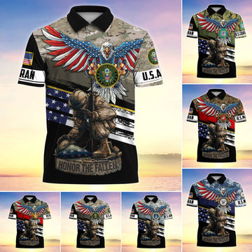 BlueJose Premium U.S Multiple Service Veteran Polo Shirt