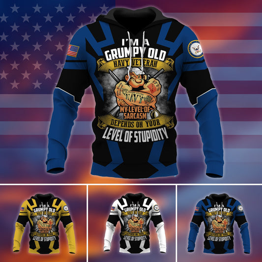 BlueJose Unique I Am A Grumpy Old Navy Veteran Hoodie