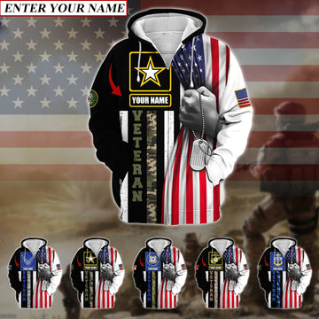BlueJose Personalised Premium Multiple U.S Services Veteran Zip Hoodie