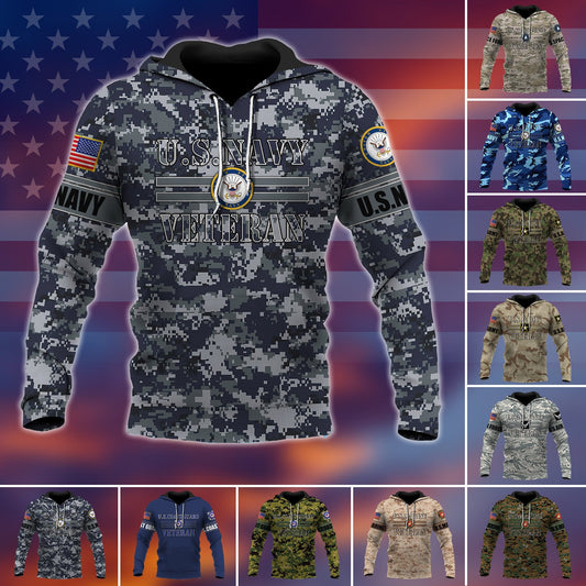 BlueJose Premium U.S Multiple Service Veteran Hoodie