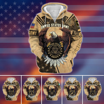 BlueJose Premium U.S Multiple Service Veteran Zip Hoodie