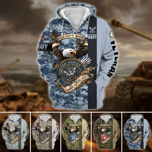 BlueJose Premium U.S Multiple Service Veteran Zip Hoodie