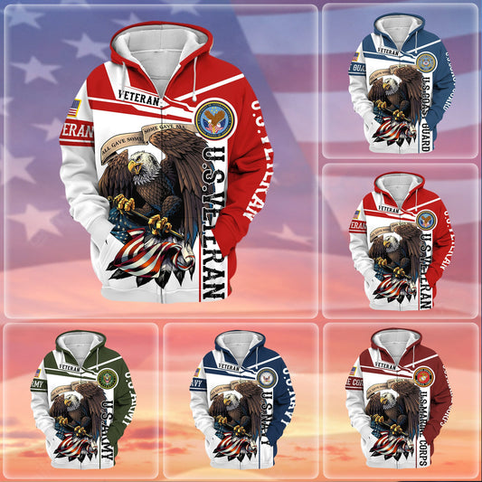 BlueJose Premium Honoring All Who Served US Veteran Zip Hoodie