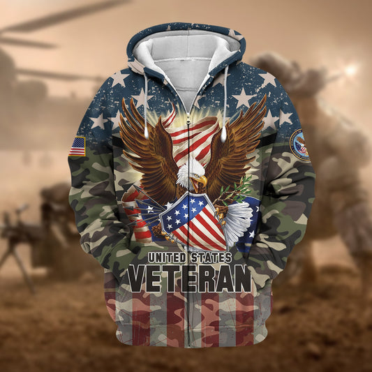 BlueJose Premium Eagle US Veteran Zip Hoodie