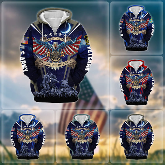 BlueJose Premium Land Of The Free US Veteran Zip Hoodie
