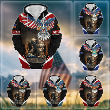 BlueJose Premium Honor The Fallen US Veteran Zip Hoodie