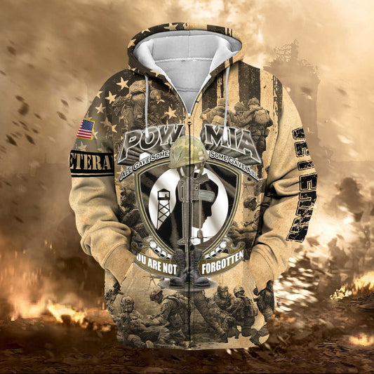 BlueJose Premium Pow Mia US Veteran Zip Hoodie