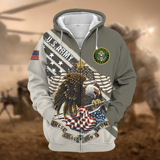 BlueJose Premium These Colors Don't Run US Veteran Zip Hoodie