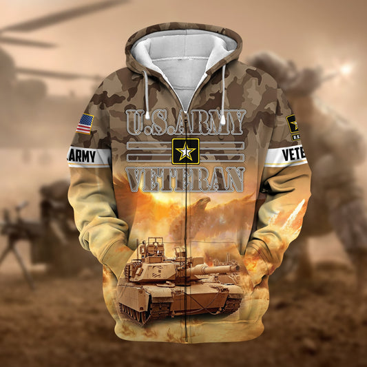 BlueJose Premium Proudly Served Multiservice US Veteran Zip Hoodie