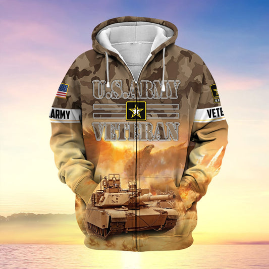 BlueJose Premium Proudly Served Multiservice US Veteran Zip Hoodie