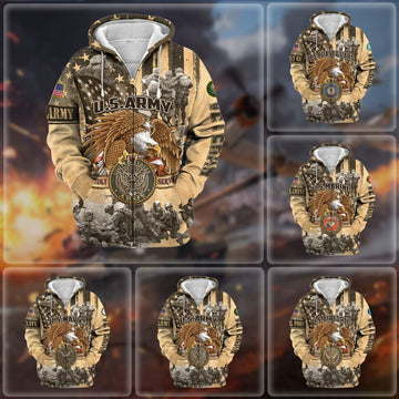 BlueJose Premium Proudly Served Multiservice US Veteran Zip Hoodie