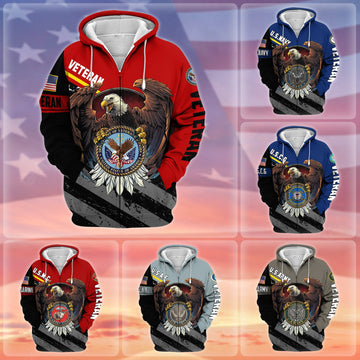 BlueJose Premium Eagle US Veteran Zip Hoodie