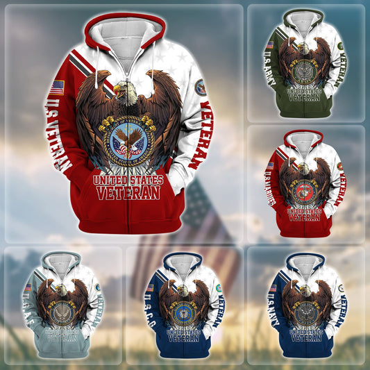 BlueJose Premium Eagle US Veteran Zip Hoodie