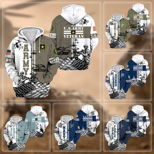 BlueJose Premium Proudly Served US Veteran Zip Hoodie