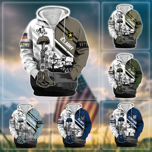 BlueJose Premium Honoring All Who Served US Veteran Zip Hoodie