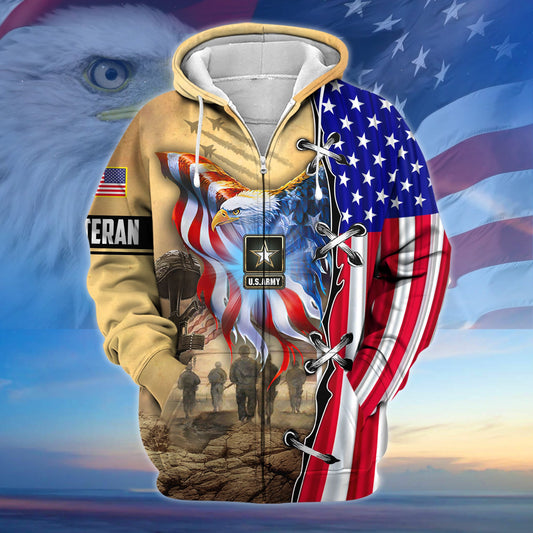 BlueJose Premium Honoring All Who Served US Veteran Zip Hoodie