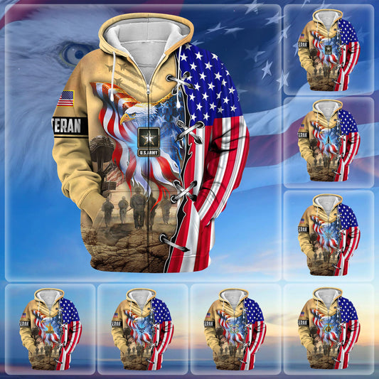 BlueJose Premium Honoring All Who Served US Veteran Zip Hoodie