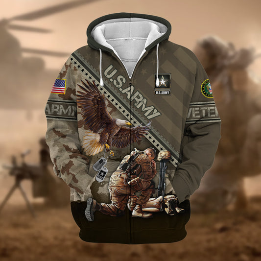 BlueJose Premium Proudly Served US Veteran Zip Hoodie