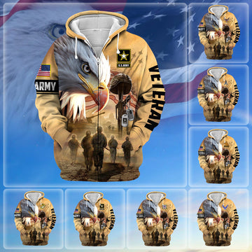 BlueJose Premium Honoring All Who Served US Veteran Zip Hoodie