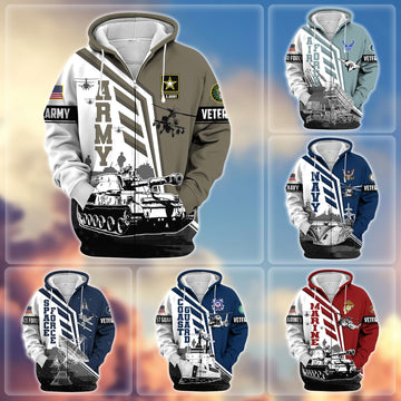 BlueJose Premium Honoring All Who Served US Veteran Zip Hoodie