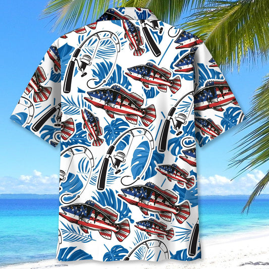 BlueJose USA Flag Nature Fishing Hawaiian Shirt