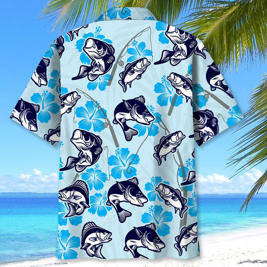 BlueJose Fishing Floral Pattern Blue Hawaiian Shirt
