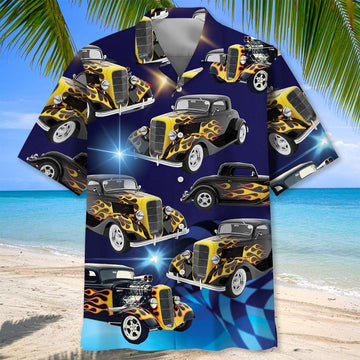 Bluejose Personalized Blue Hot Rod Classic Car Hawaiian Shirt