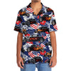 Bluejose Personalized American Flag Flame Hot Rod Tropical Hibiscus Hawaiian Shirt