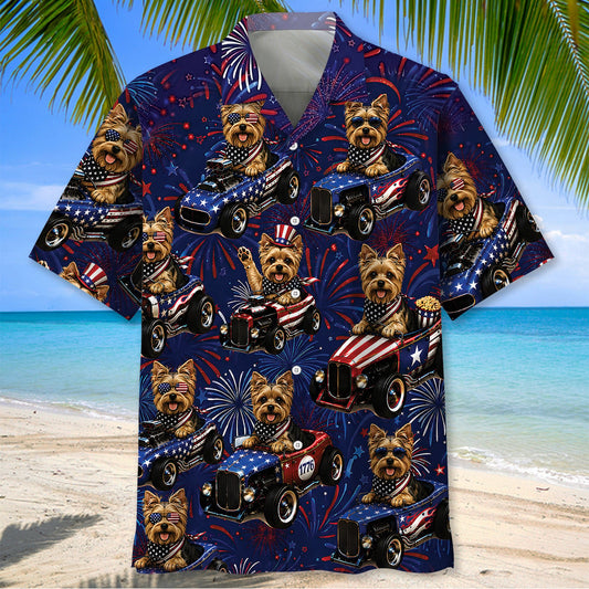 Bluejose 4th Of July Funny Yorkshire Terrier Hot Rod Hawaiian Shirt