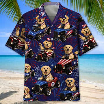 Bluejose 4th Of July Funny Labrador Retriever Hot Rod Hawaiian Shirt
