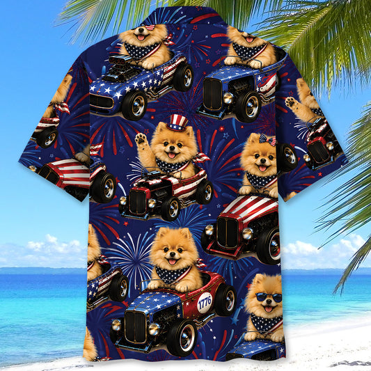 Bluejose 4th Of July Funny Pomeranian Hot Rod Hawaiian Shirt