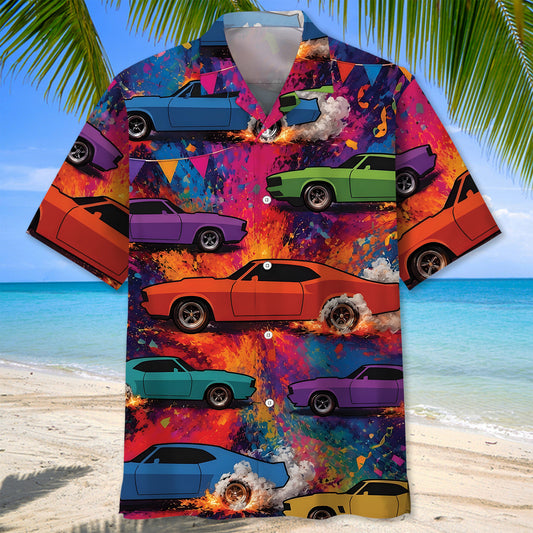 Bluejose Colorful Muscles Car Vintage Art Hawaiian Shirt