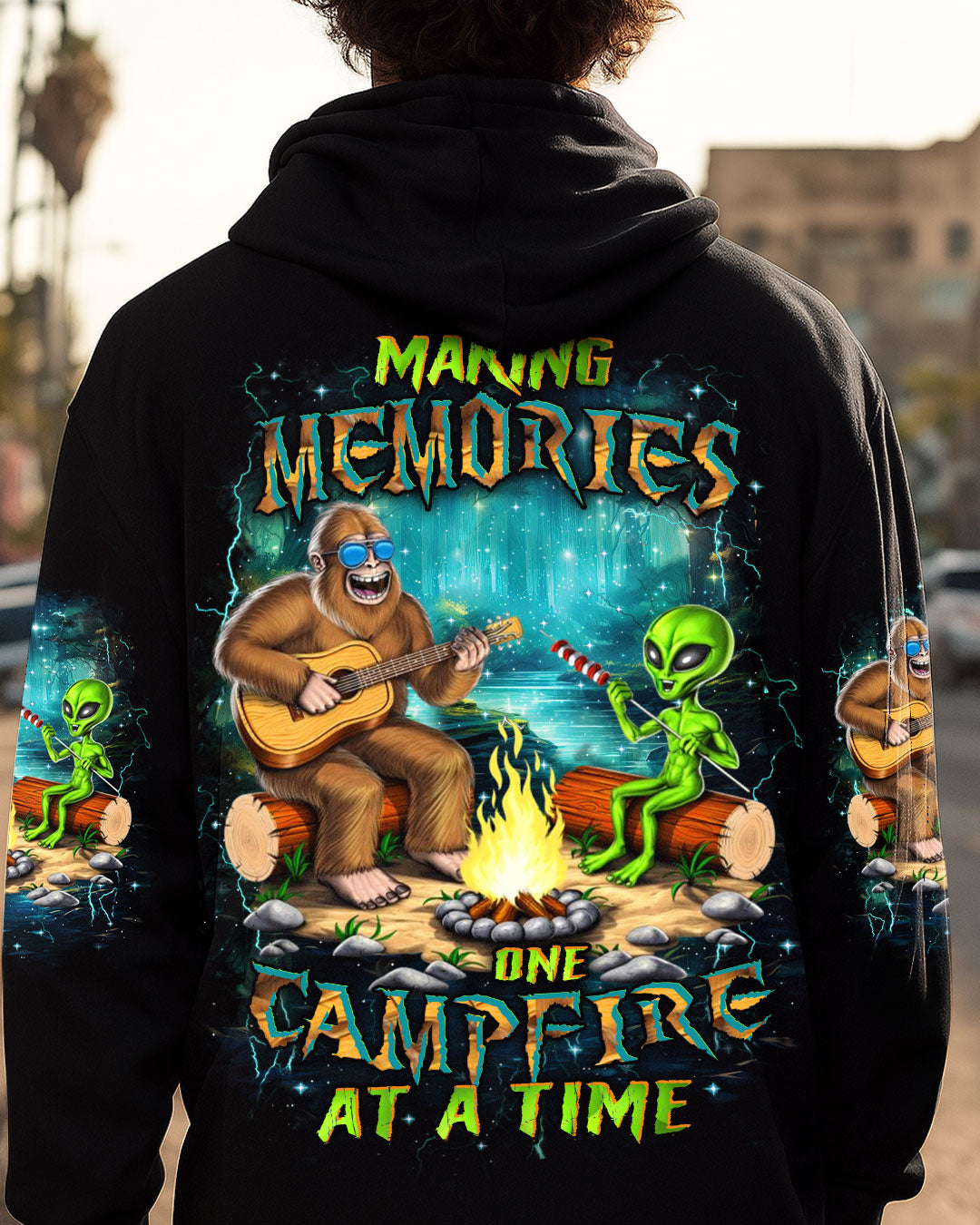 MAKING MEMORIES ONE CAMPFIRE AT A TIME BIGFOOT ALIEN ALL OVER PRINT - YHHN2608252