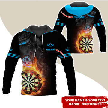 BlueJose Flaming Dartboards Personalized Name, Team Name Hoodie