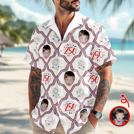 BlueJose Custom Photo USA 250th Anniversary Patriotic Hawaii Shirt