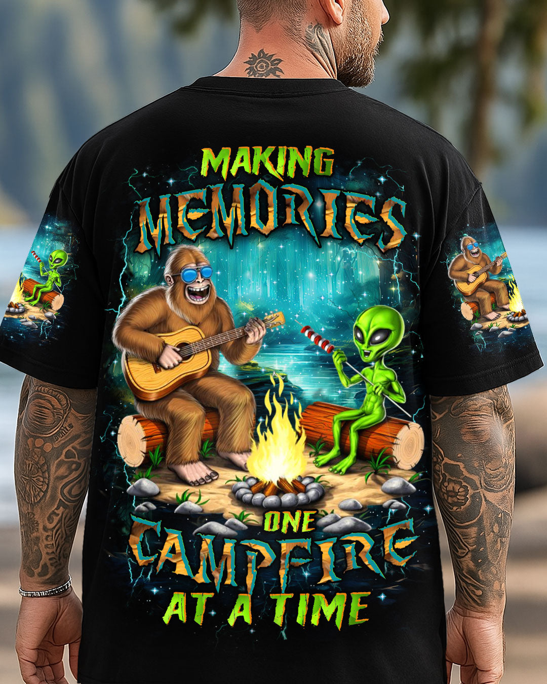 MAKING MEMORIES ONE CAMPFIRE AT A TIME BIGFOOT ALIEN ALL OVER PRINT - YHHN2608252