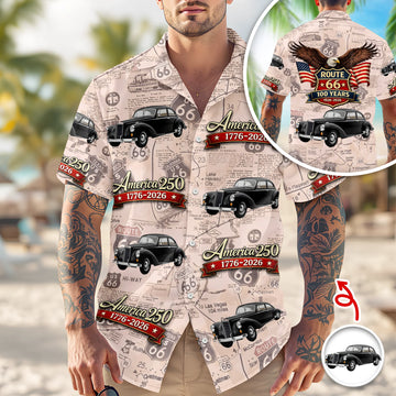 BlueJose Custom Car Photo 100 Years of Route 66 and America 250th Anniversary Hawaii Shirt (2)