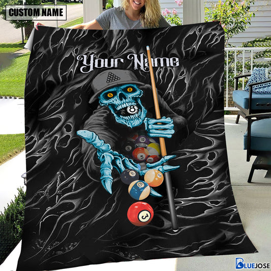 BlueJose Custom Name Billiards Skull Blanket