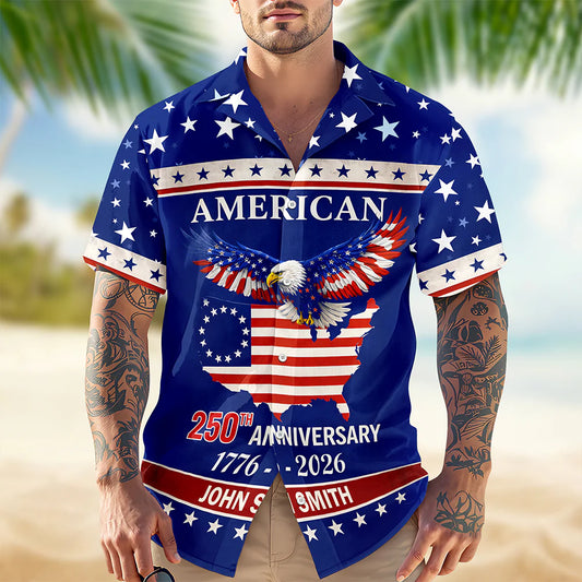 BlueJose Custom Name American 250Th Anniversary Eagle Flag Hawaii Shirt