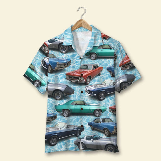 Custom Classic Car Photo Hawaiian Shirt, Water Pattern, Summer Gift