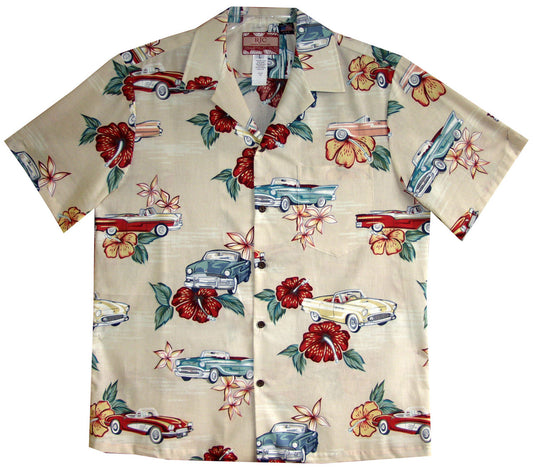 Bluejose Hibiscus Vintage Automobile Men's Hawaiian Shirt