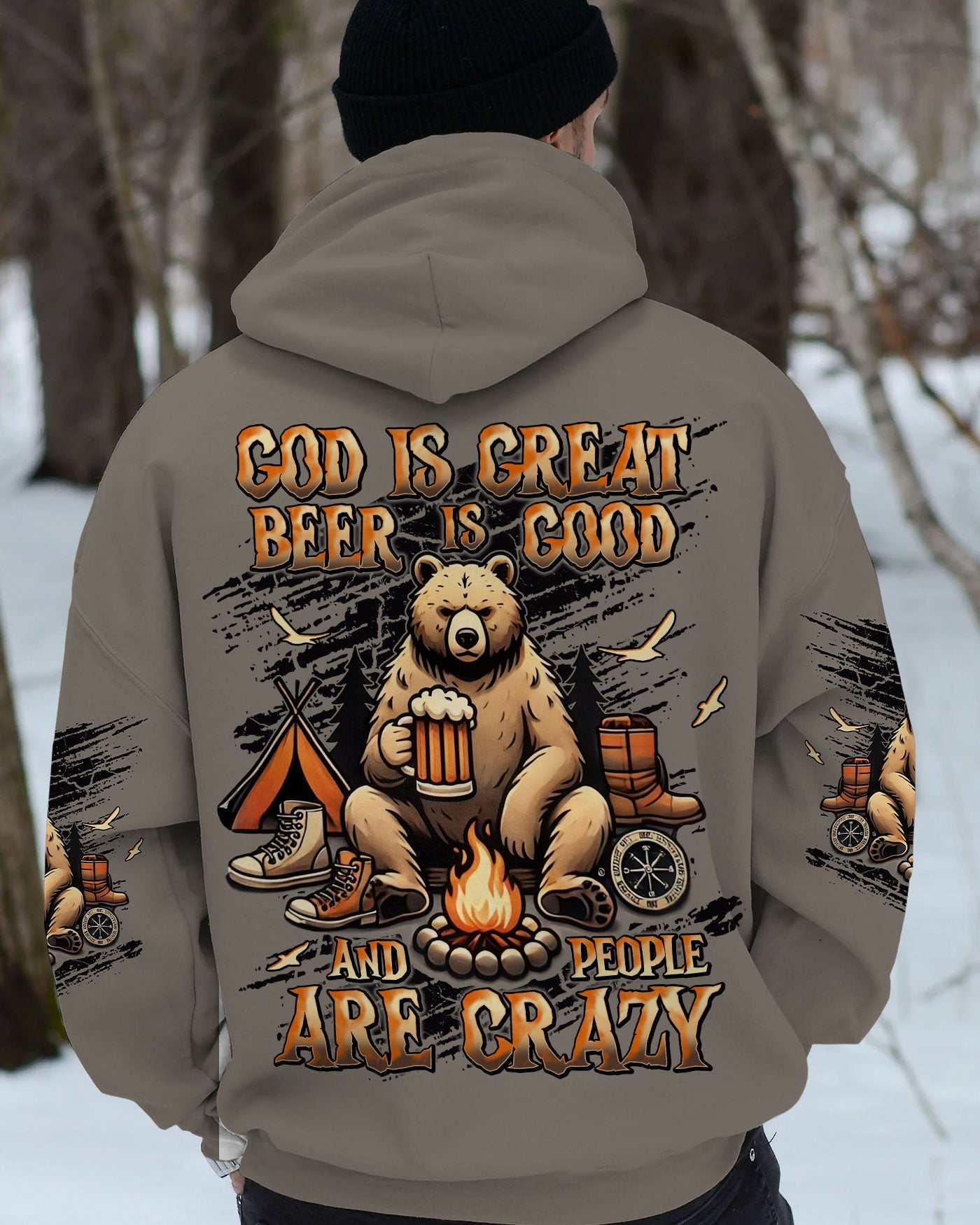 GOD IS GREAT BEER IS GOOD BEAR ALL OVER PRINT - TLNT0608251
