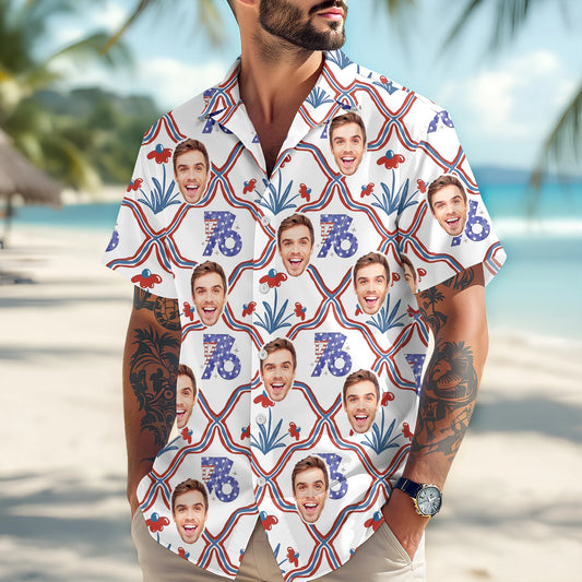 BlueJose Custom Photo USA 250th Anniversary Floral American Flag Hawaii Shirt (4)