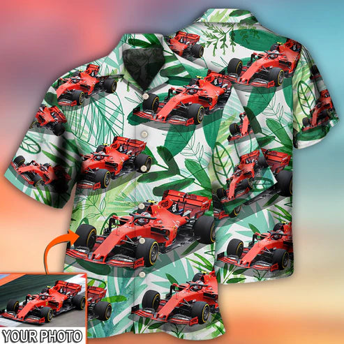 Car Formula One Tropical Custom Photo - Hawaiian Shirt, Personalized Hawaiian Shirt