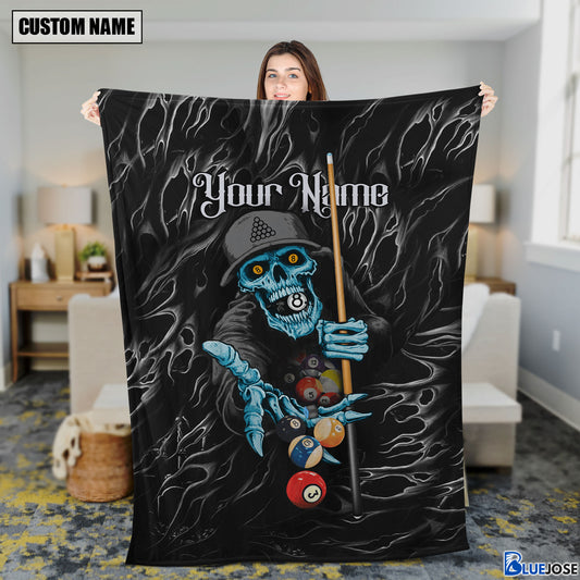 BlueJose Custom Name Billiards Skull Blanket