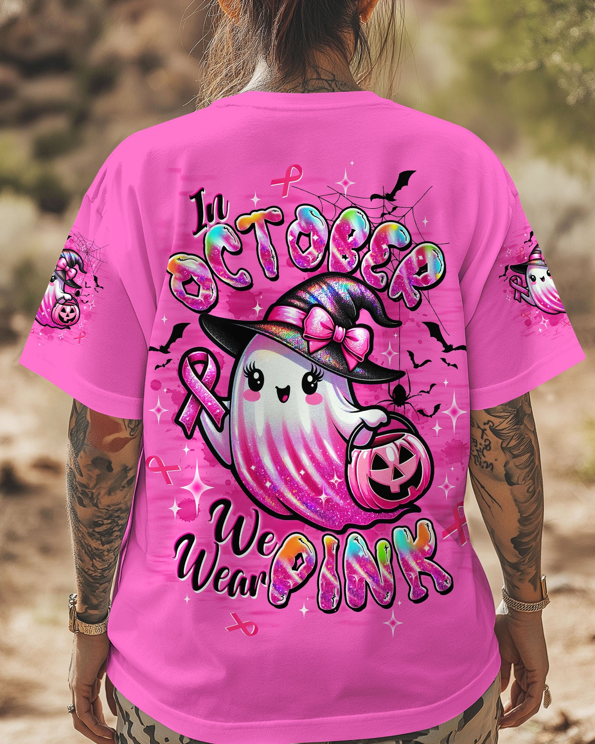 IN OCTOBER WE WEAR PINK BOO BREAST CANCER AWARENESS HALLOWEEN ALL OVER PRINT - TLTW1308251